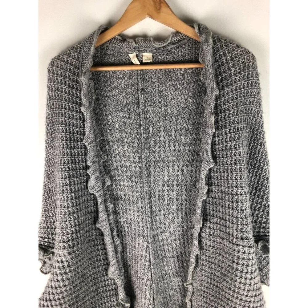 Moth Anthropologie Gray Wool Blend Open Front Cocoon Cardigan Sweater Longline S - Picture 2 of 6
